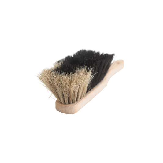Fathom Hand Brush Horse Hair Two Tone - German-made 29x4x7cm beech wood handle with natural waxed finish, pure horsehair bristles in black or light beard, durable hand-held dust brush, ideal for household cleaning and pairing with elegant dustpans.