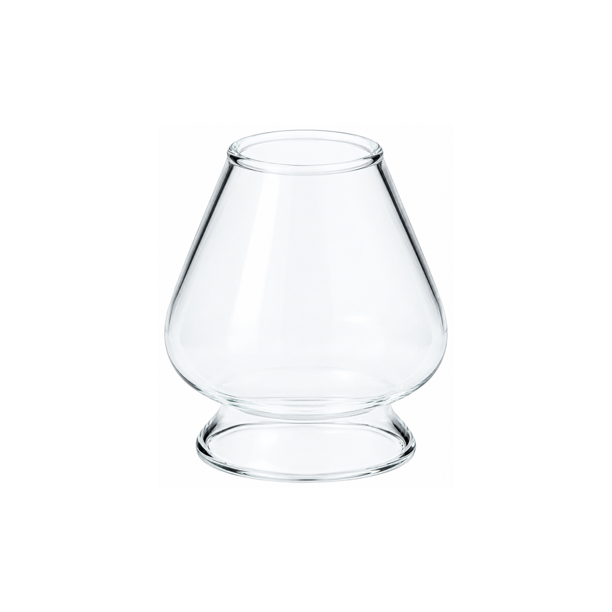 Front view of the Fathom Japanese Glass Matcha Whisk Stand in clear glass, designed to maintain Chasen shape after washing.