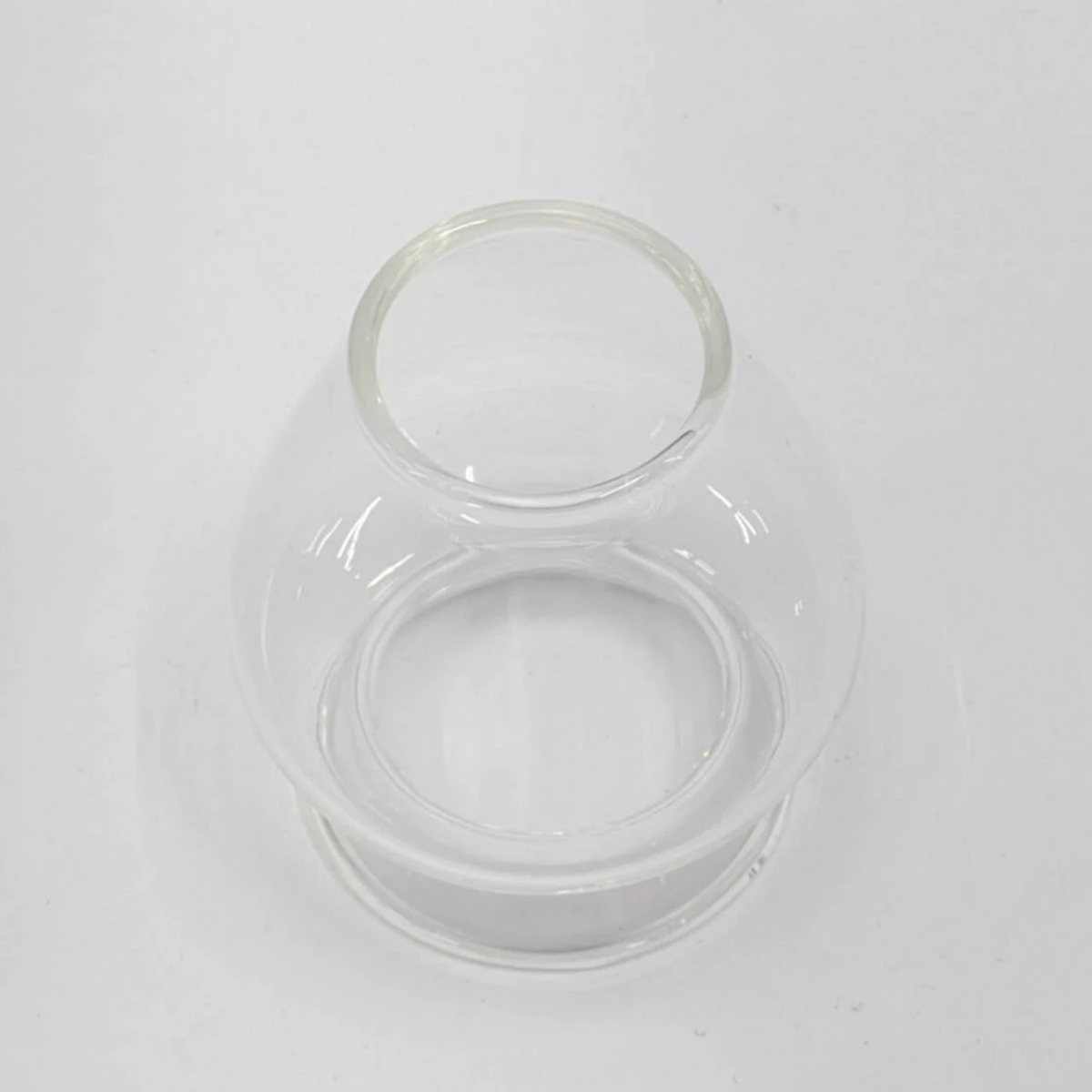 Semi top view of Fathom Japanese Glass Matcha Whisk Stand in clear glass, designed to maintain Chasen shape after washing.