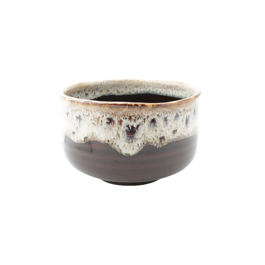 Side view of the Fathom Japanese Hasami Ware Matcha Bowl in amber, ceramic with textured finish, compact lightweight design for casual matcha.