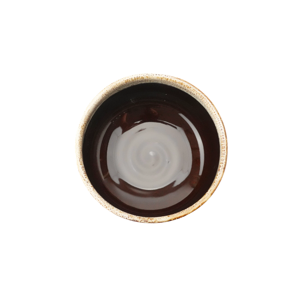 Top view of the Fathom Japanese Hasami Ware Matcha Bowl in amber, ceramic with textured finish, compact lightweight design for casual matcha.