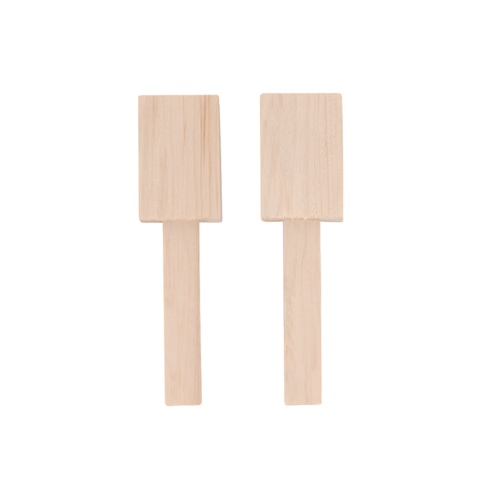 A pair of Fathom Japanese Hinoki Cypress Teaspoon Blank Pair in timber roughly shaped from hinoki