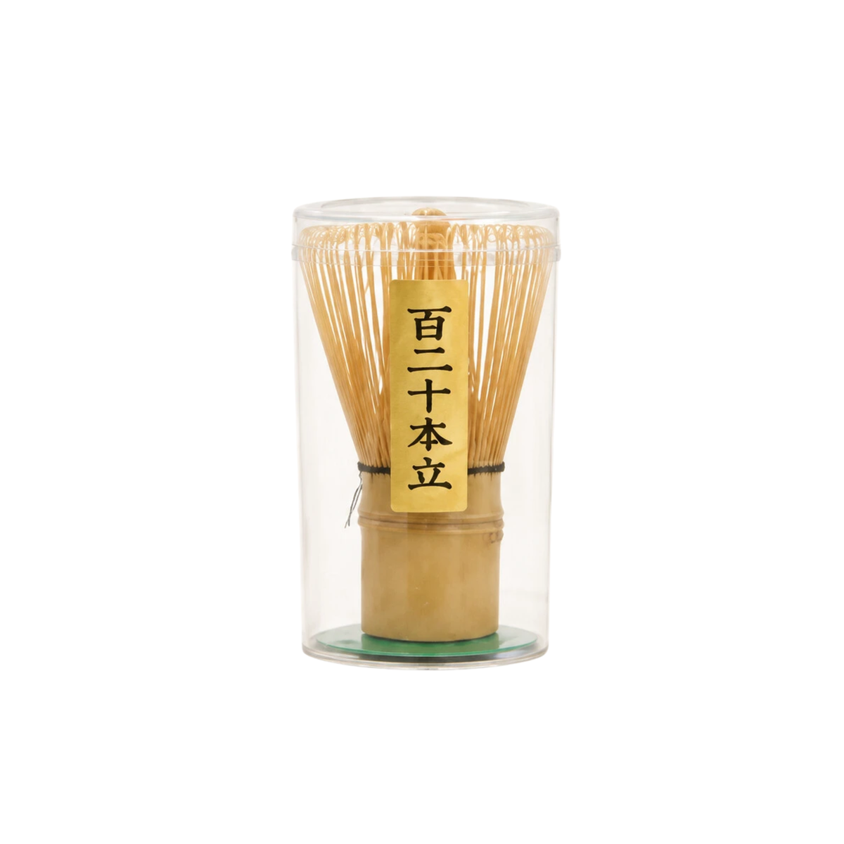 Front view with cover of Fathom Japanese Matcha Whisk 120 Prong White Bamboo in natural ivory, handcrafted from white bamboo with 120 fine prongs for whisking matcha into smooth, creamy foam.