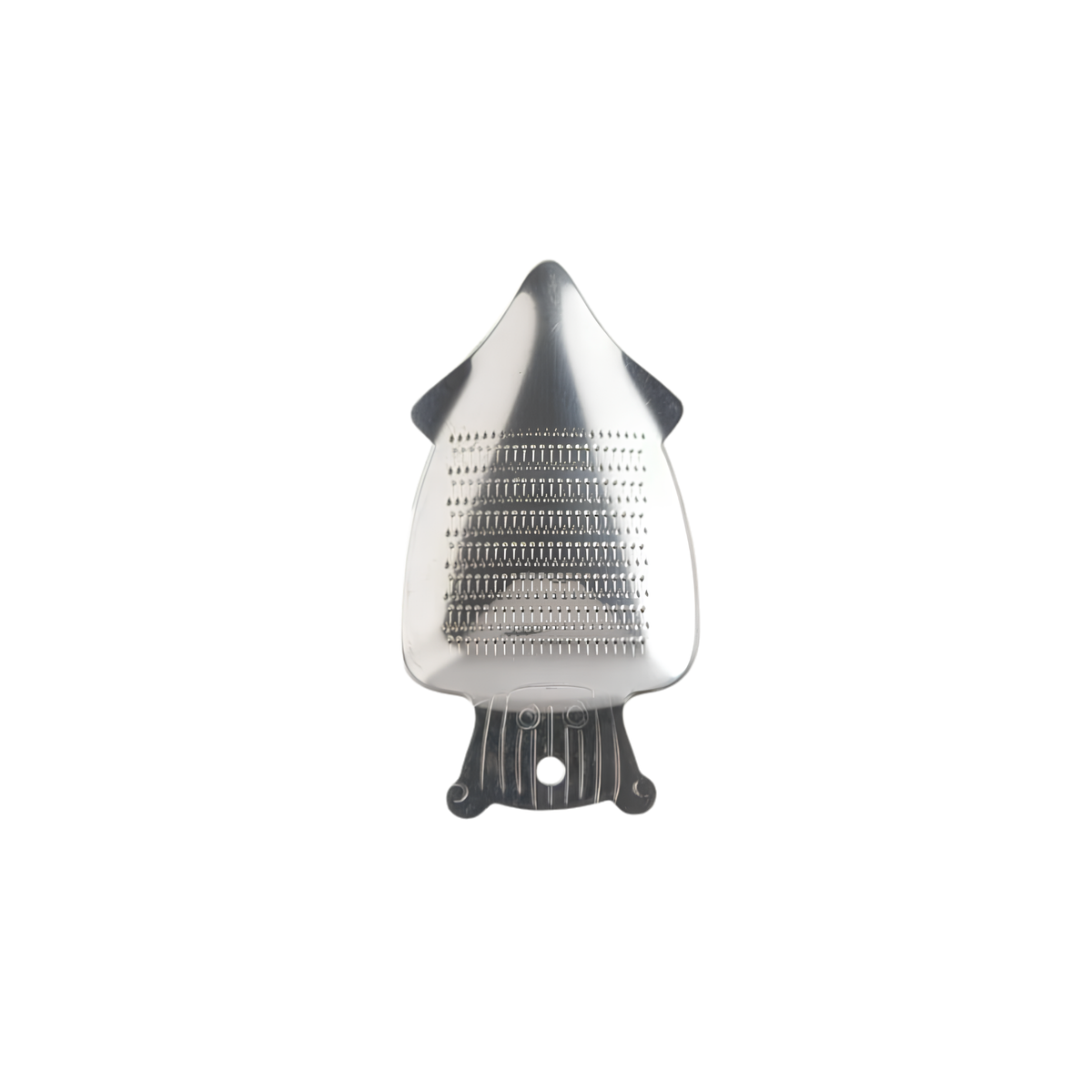 Front view of Fathom Japanese Mini Squid Grater White Ceramic, squid-shaped design for grating small amounts of salt, ginger, and wasabi, etc.
