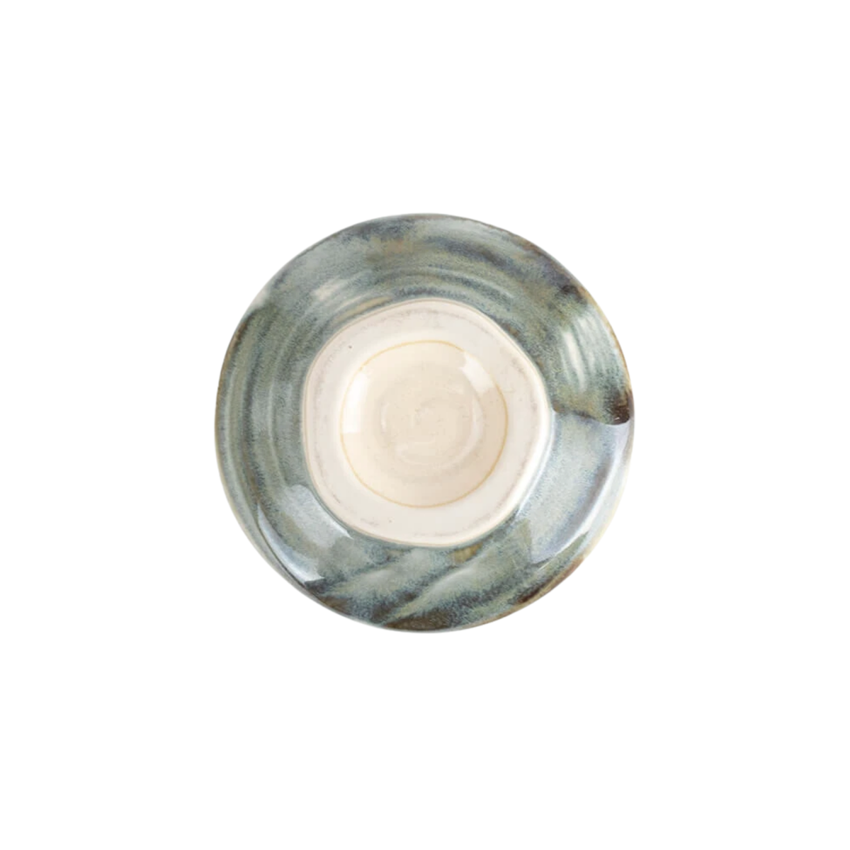 Bottom view of the bowl from Fathom Japanese Hasami Ware Matcha Bowl in amber, ceramic with textured finish, compact lightweight design for casual matcha.