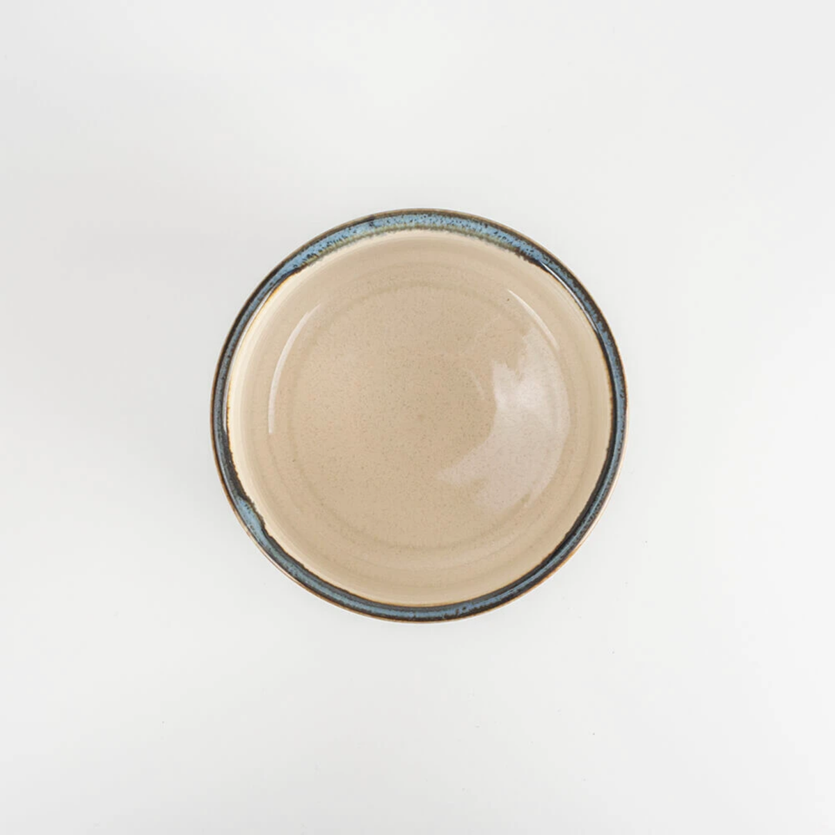 Top view of the bowl from Fathom Japanese Hasami Ware Matcha Bowl in amber, ceramic with textured finish, compact lightweight design for casual matcha.