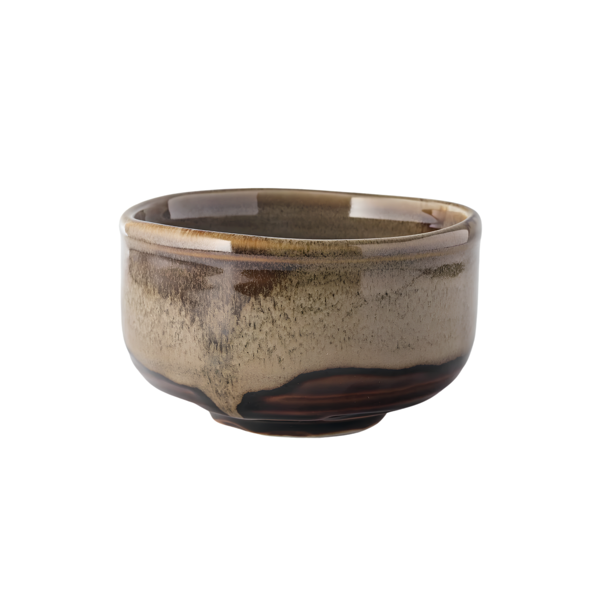 Side view of Fathom Japanese Mino Ware Matcha Bowl Miyajima Amber Ceramic, hand-crafted with a rich, lustrous glaze.