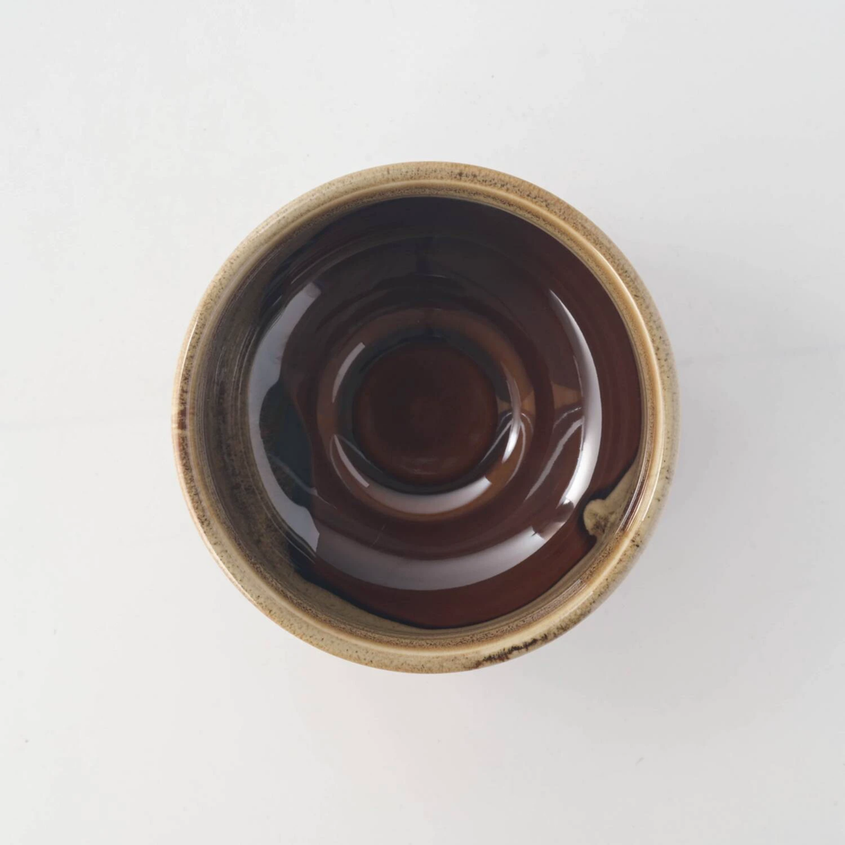 Top view of Fathom Japanese Mino Ware Matcha Bowl Miyajima Amber Ceramic, hand-crafted with a rich, lustrous glaze.