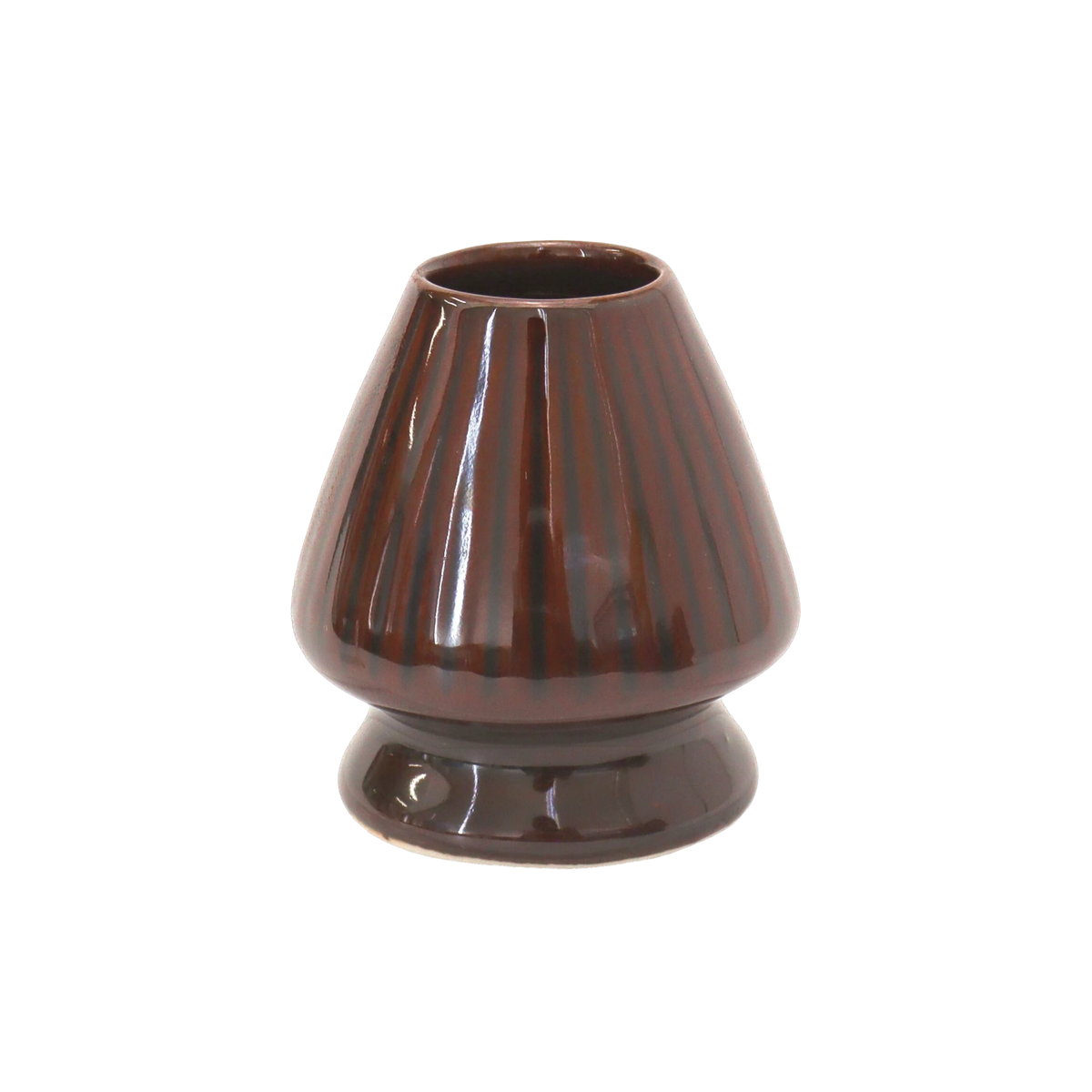 Side view of Fathom Japanese Mino Ware Matcha Whisk Stand Aka Red Ceramic, preserves Chasen shape after washing.