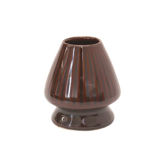 Side view of Fathom Japanese Mino Ware Matcha Whisk Stand Aka Red Ceramic, preserves Chasen shape after washing.