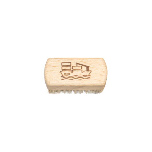 Fathom Kids Nail Brush Boat figure engraved, made of natural bristle, soft on hands, set into beechwood.