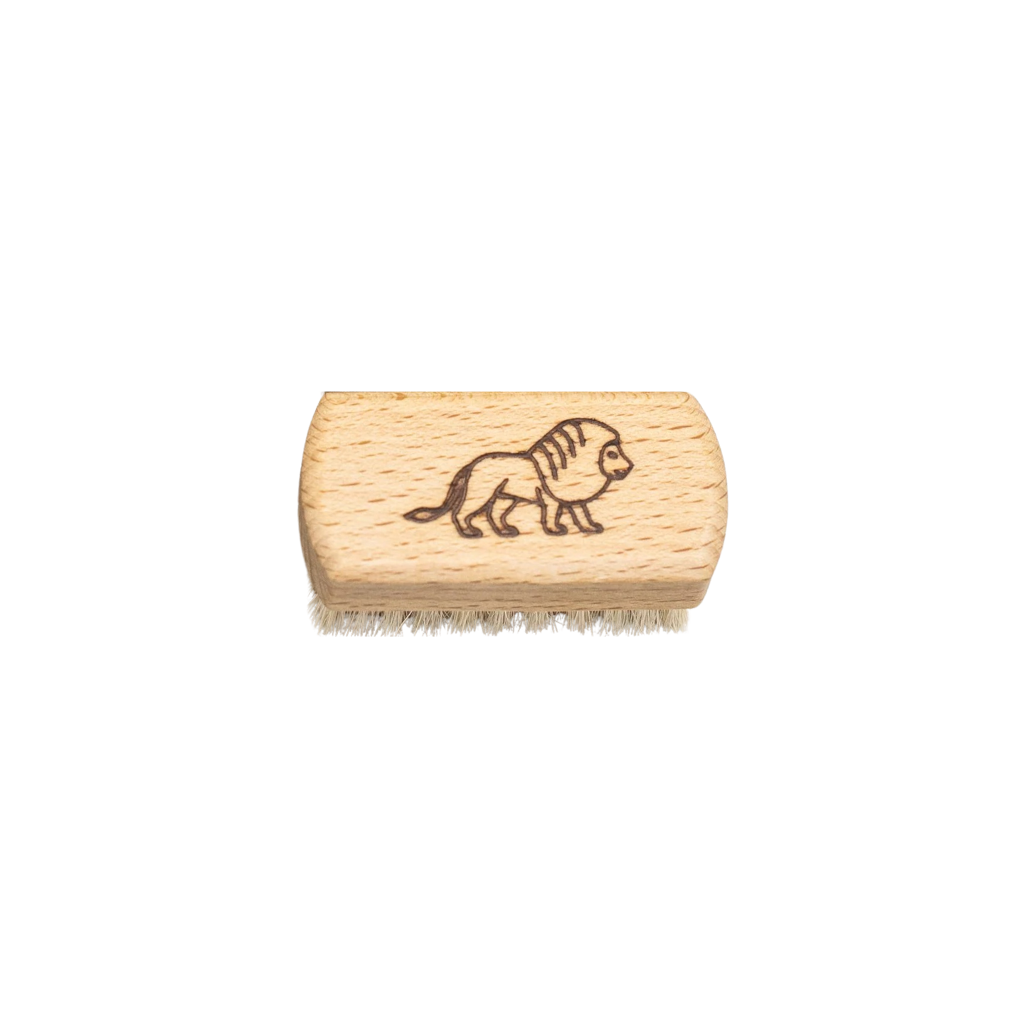Fathom Kids Nail Brush Lion figure engraved, made of natural bristle, soft on hands, set into beechwood.
