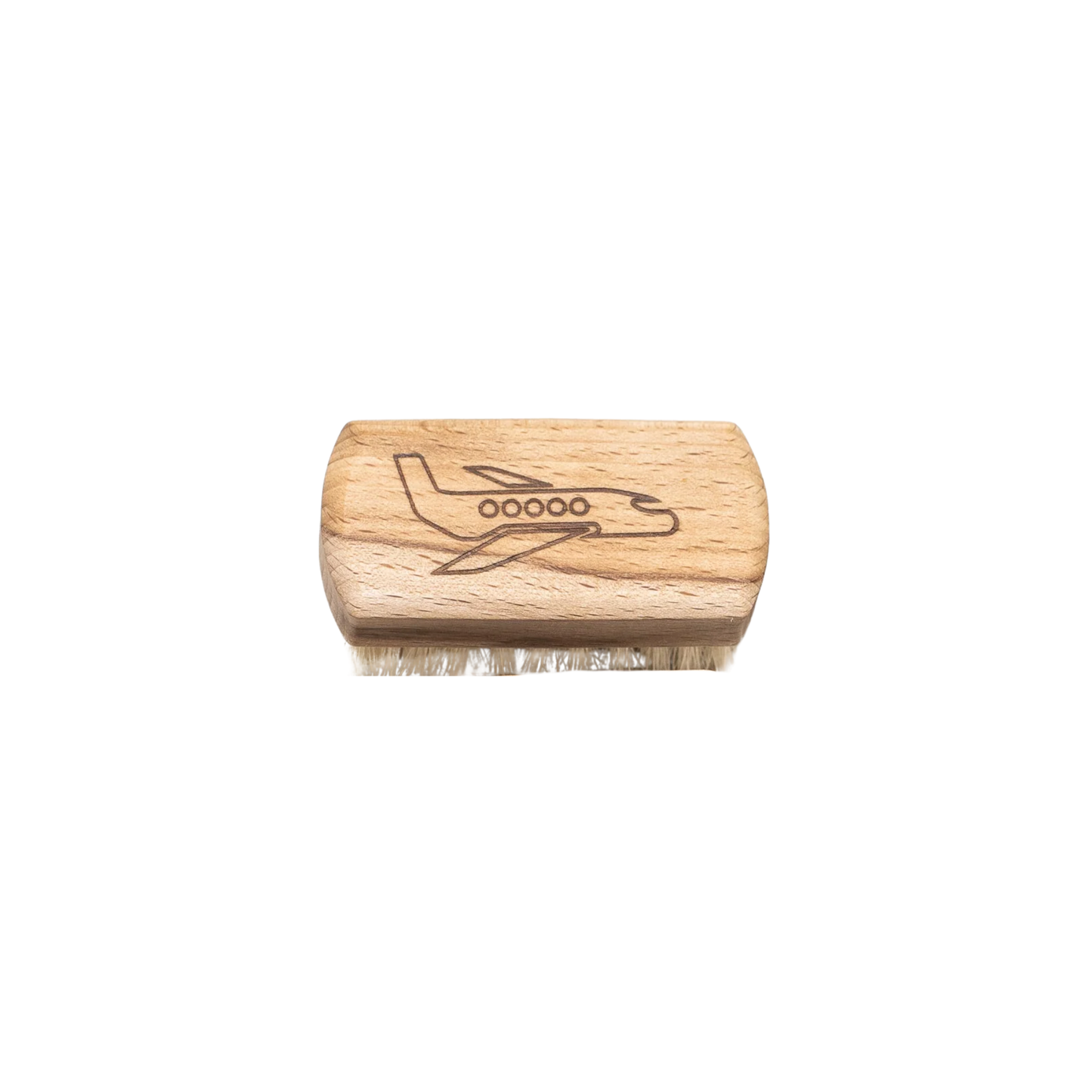 Fathom Kids Nail Brush Plane figure engraved, made of natural bristle, soft on hands, set into beechwood.