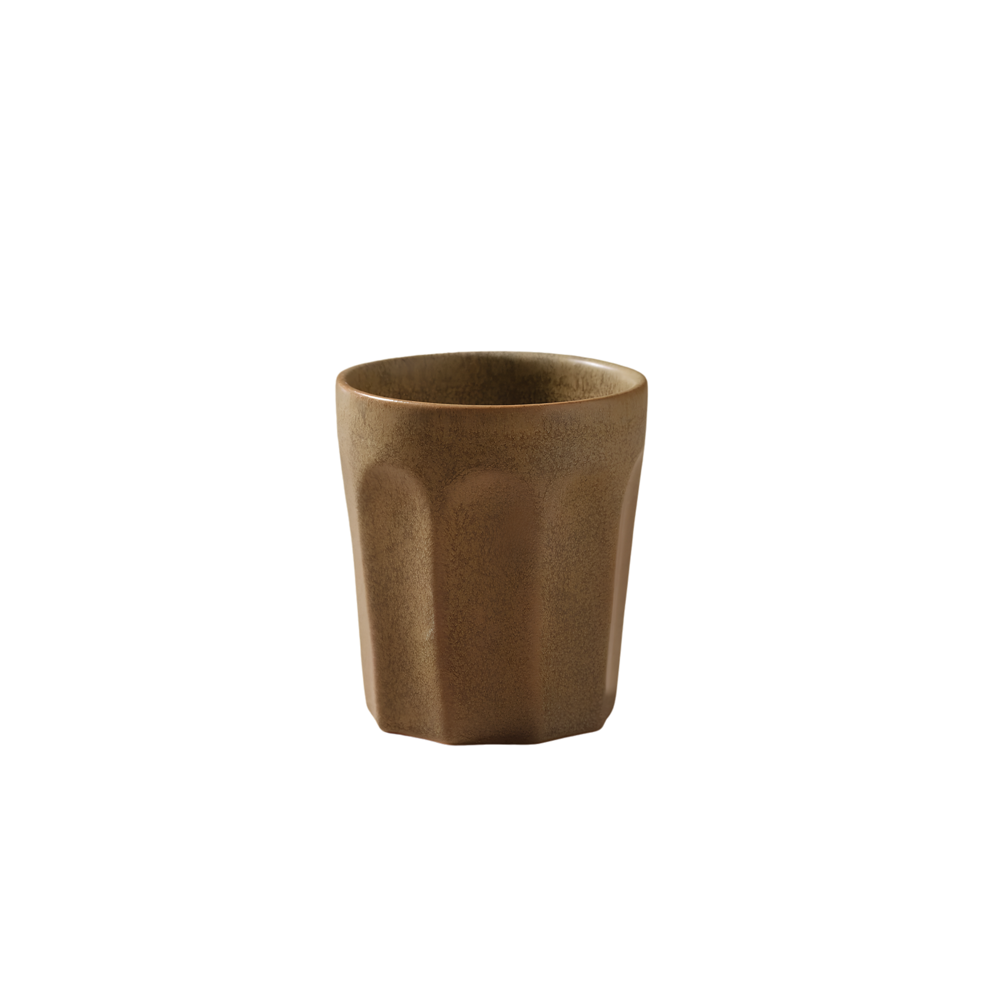 Front view of the Fathom Latte Cup Biscuit stoneware that is handcrafted with reactive glazes of earthly hues finish.