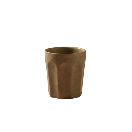 Front view of the Fathom Latte Cup Biscuit stoneware that is handcrafted with reactive glazes of earthly hues finish.