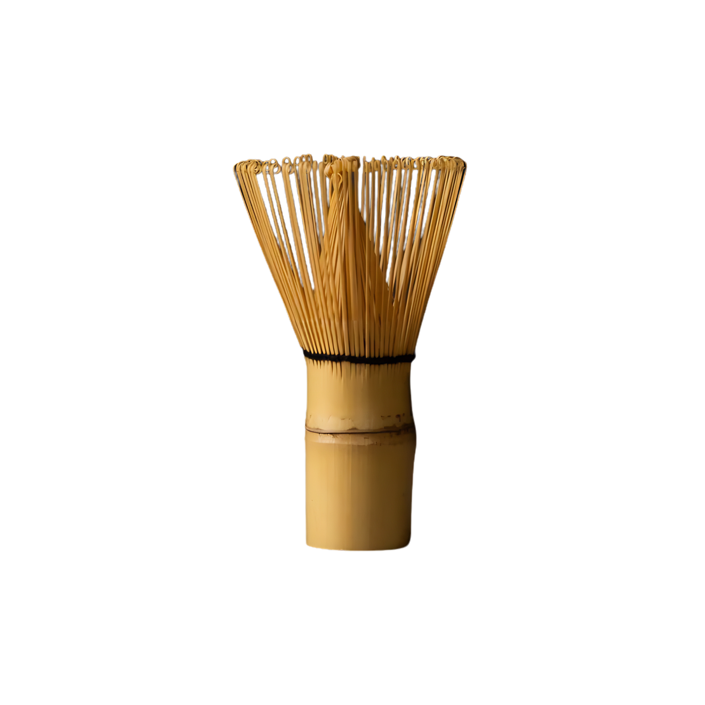 Side view of the Fathom Matcha Whisk Bamboo 100 Prong, Chasen handcrafted from a single bamboo into delicate bristles making it as whisk