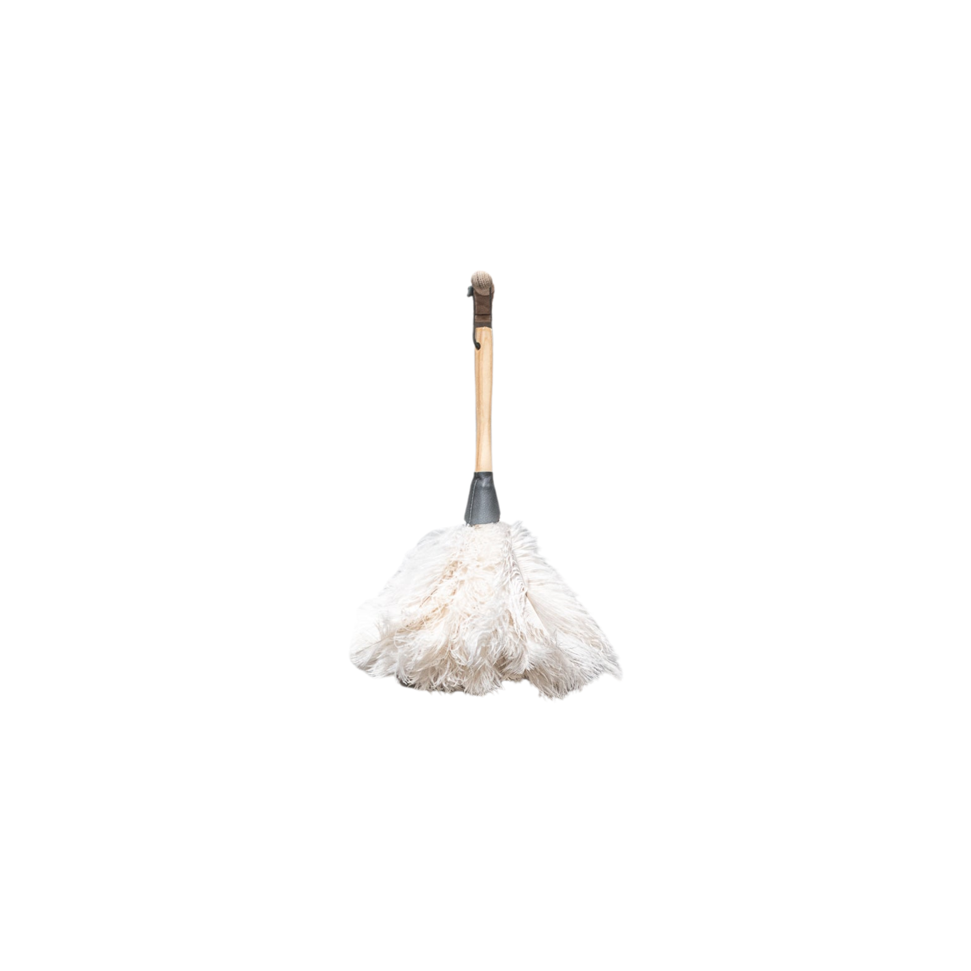 Upside down view of the Fathom Ostrich Feather Duster 35cm Cream soft natural feather duster for careful and gentle dusting.