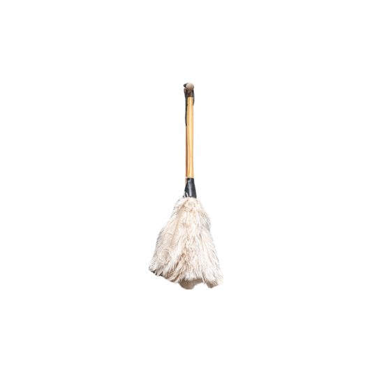 Upside down view of the Fathom Ostrich Feather Duster 50cm Cream soft natural feather duster for careful and gentle dusting.
