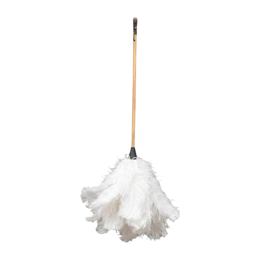 Upside down view of the Fathom Ostrich Feather Duster 90cm Cream soft natural feather duster for careful and gentle dusting.
