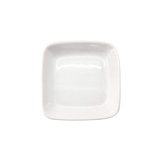 Top view of the Fathom Soap Dish Square Como designed with a modern crisp white patina, a stylish accent to any bathrooms, can also serve for party nibbles or sushi in the kitchen, 14x14x2cm.
