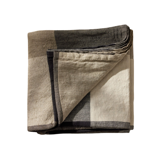 Fathom Tablecloth, coal - Rectangular Linen Cotton Blend - Multicolour Check Plaid - Linen & Cotton - Hemmed edge with refined finish