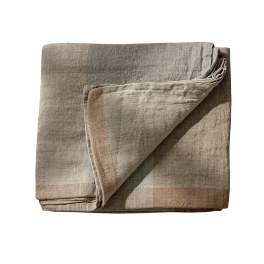 Fathom Tablecloth, moss- Rectangular Linen Cotton Blend - Multicolour Check Plaid - Linen & Cotton - Hemmed edge with refined finish