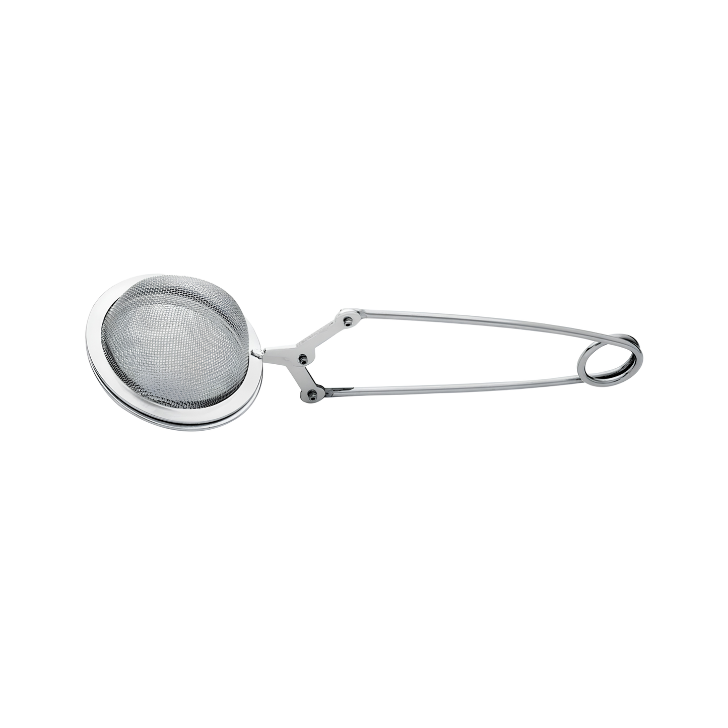 Front view of the Fathom Tea Infuser Ball spring loaded stainless steel, made for easy brewing hot tea.