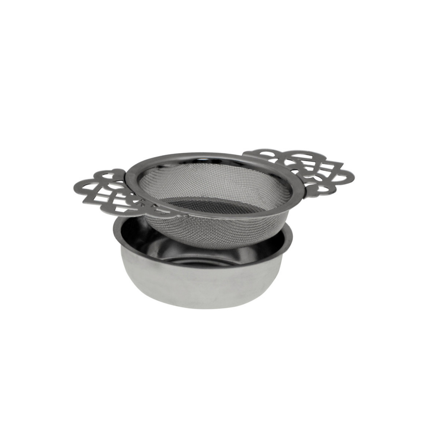 Close up side view of tea strainer and dip tray 
