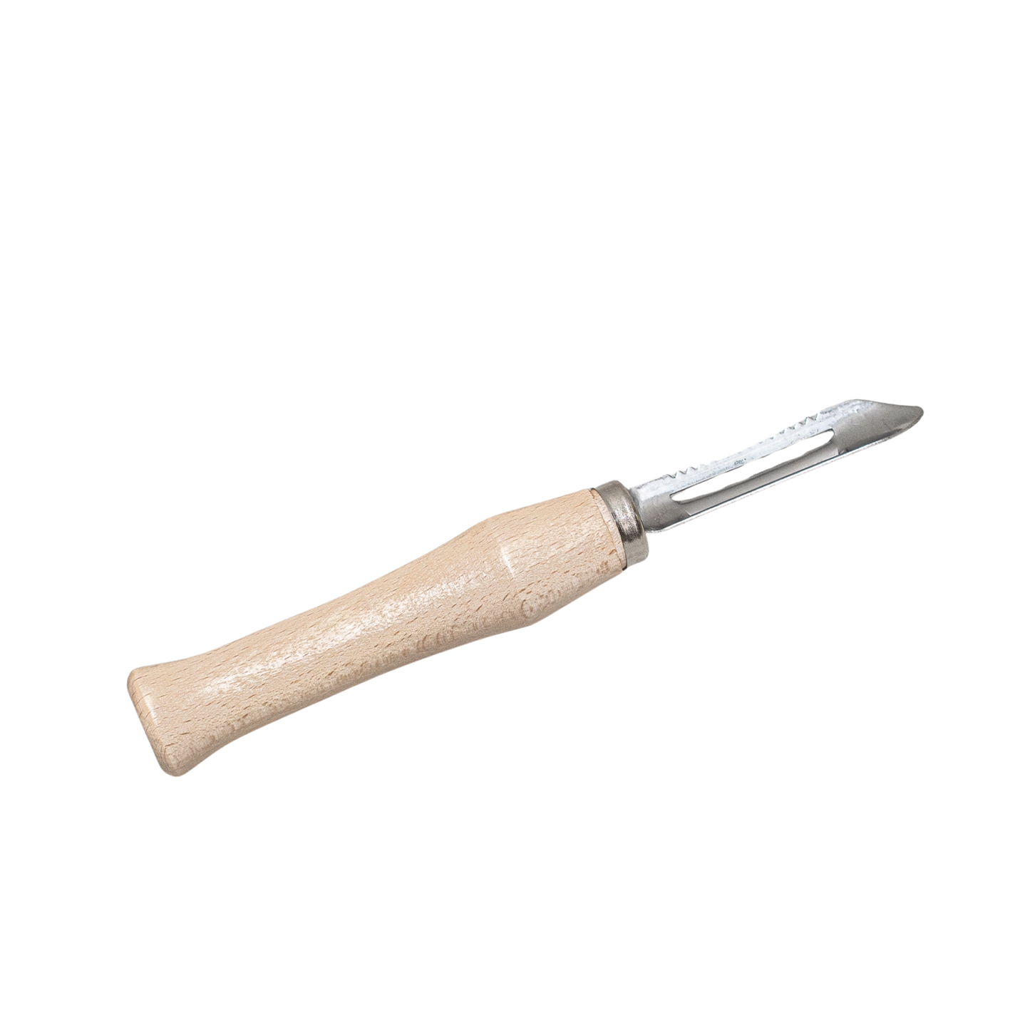 Fathom Vegetable Peeler Stainless Steel with Beach Handle designed for minimal effort featuring a sharp blade and ergonomic handle for precise control.