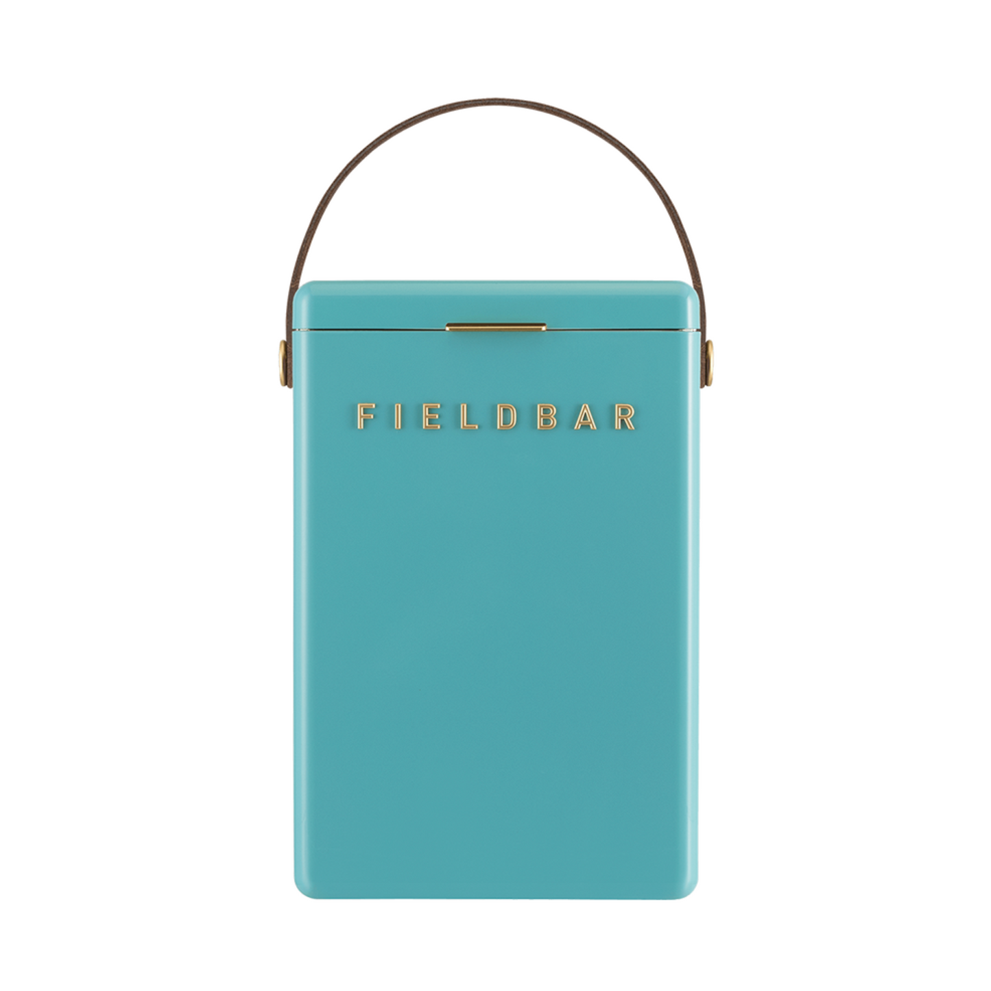 Front view of FIELDBAR Drinks Box MK II hardcase cooler, Bazaruto blue, 10L capacity, durable and comfortable to carry.