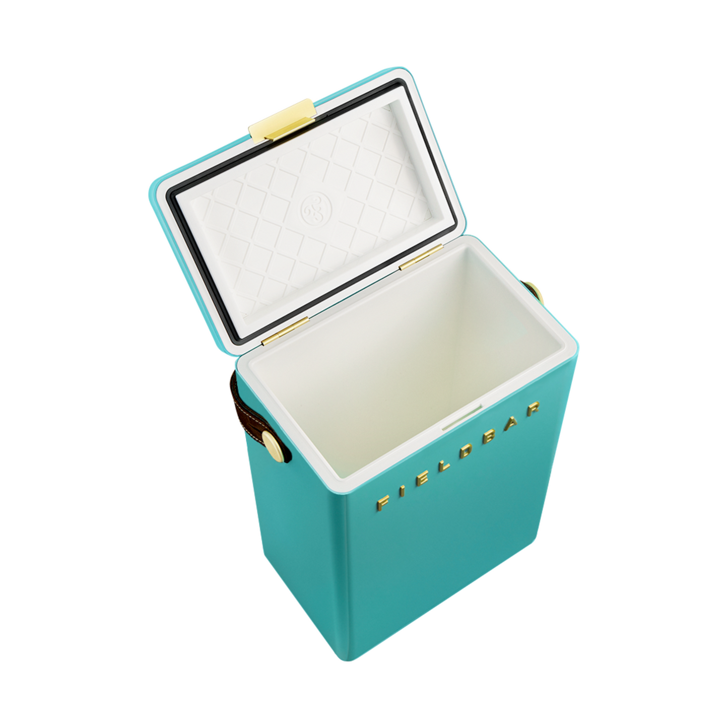 FIELDBAR Drinks Box MK II hardcase cooler, Bazaruto blue, 10L capacity, durable and comfortable to carry, shown as carried with sling.