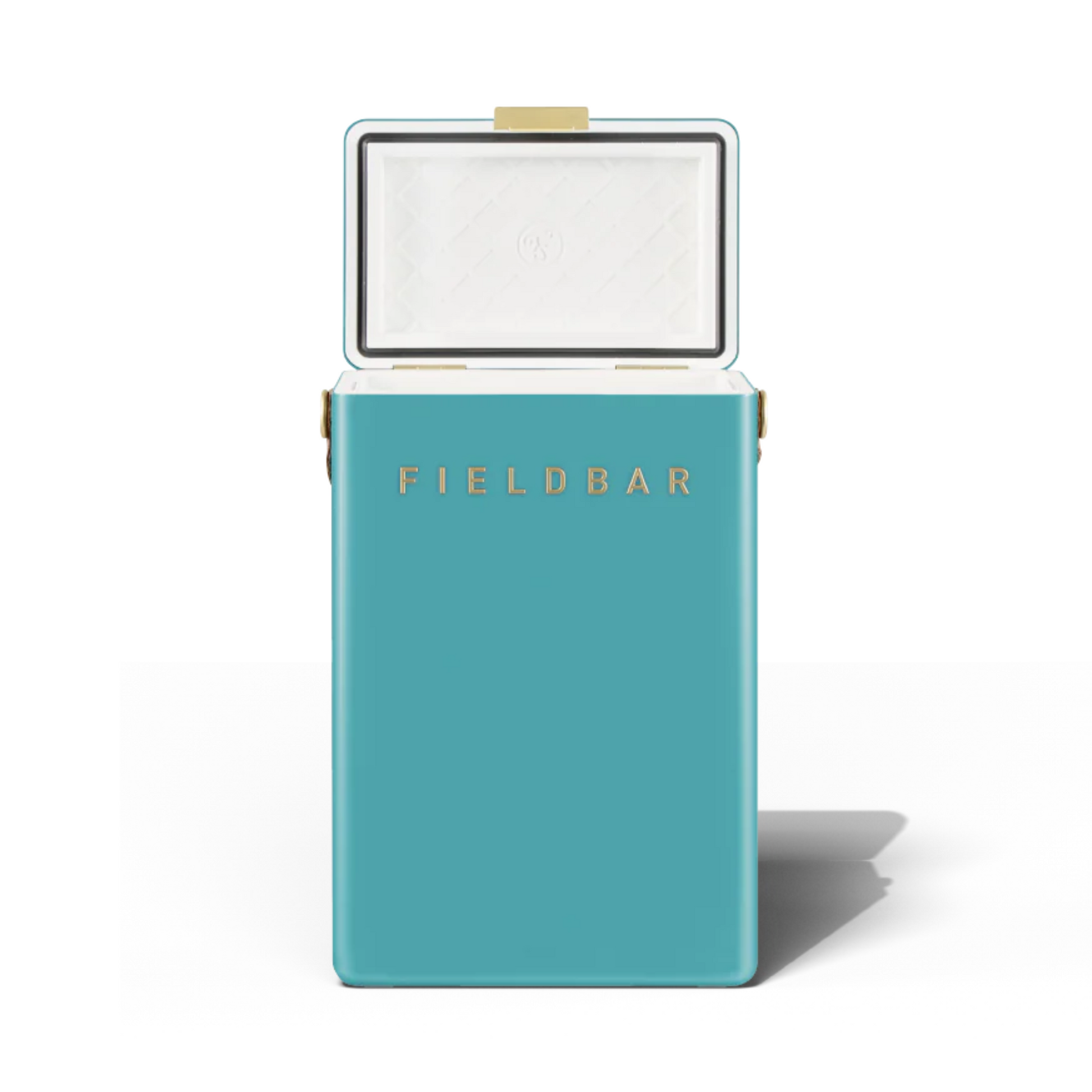 Fieldbar portable hard case drinks cooler front view showing lid