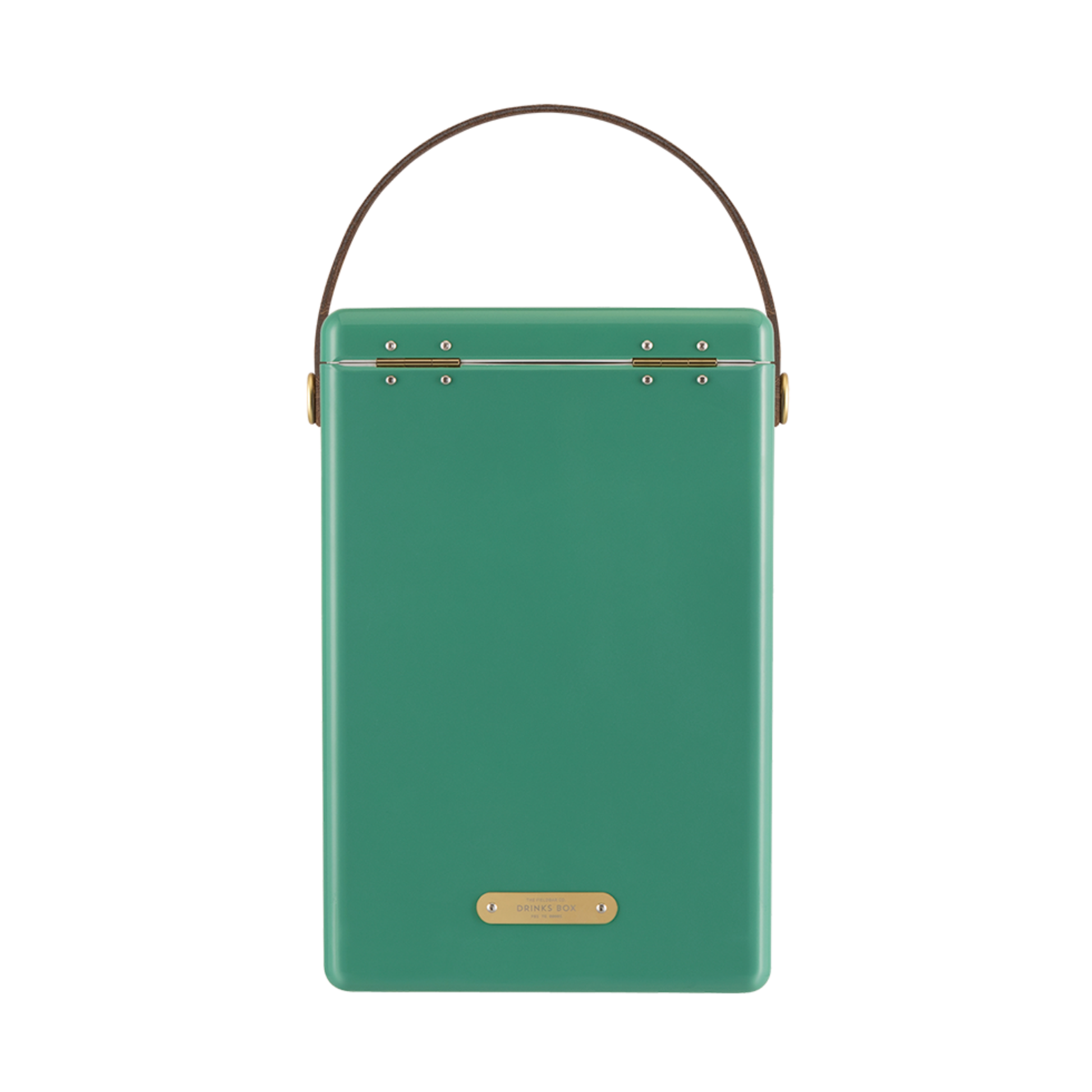 Back view of FIELDBAR Drinks Box MK II hardcase cooler, Parisian green, 10L capacity, durable and comfortable to carry.