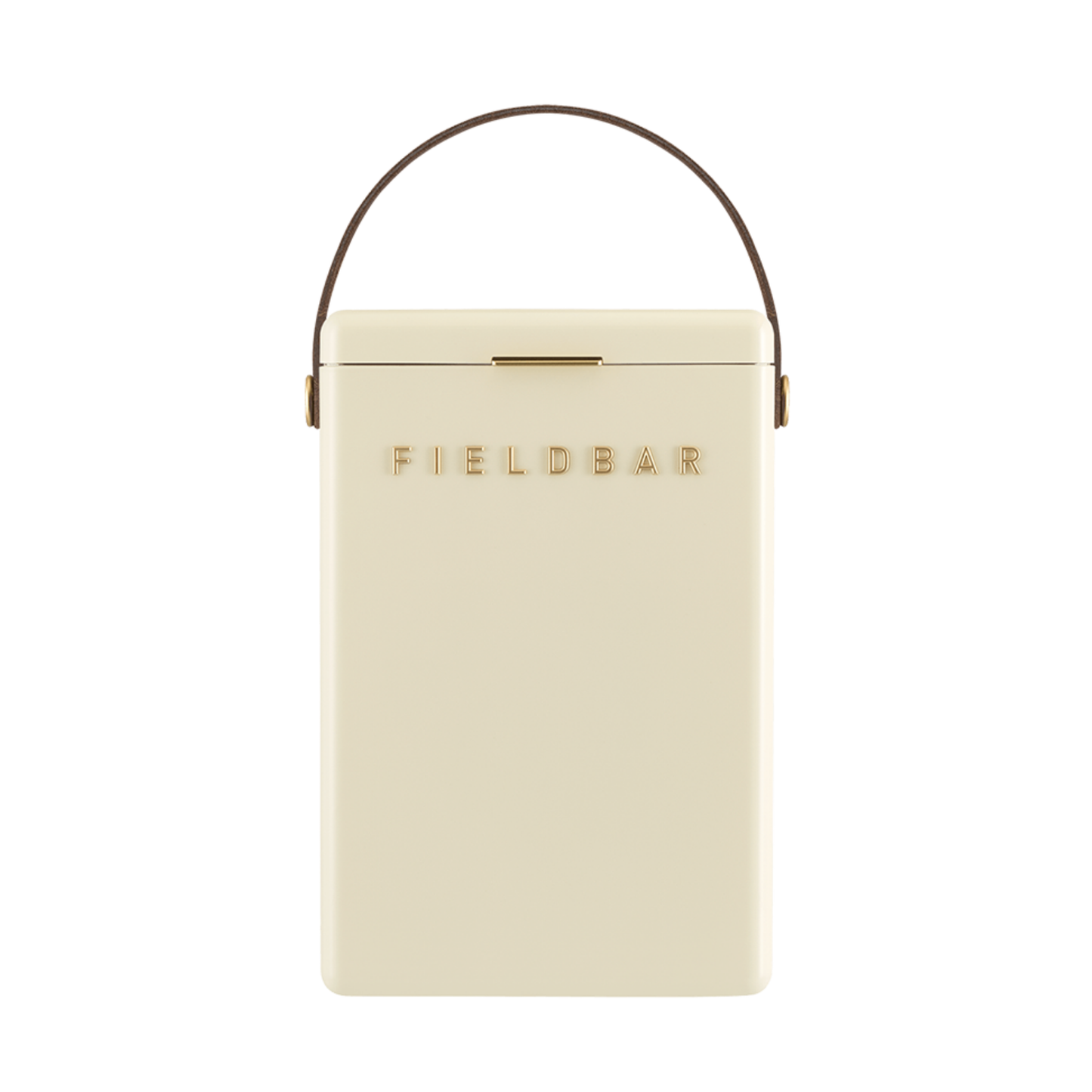 Front view of FIELDBAR Drinks Box MK II hardcase cooler, Safari white, 10L capacity, durable and comfortable to carry.