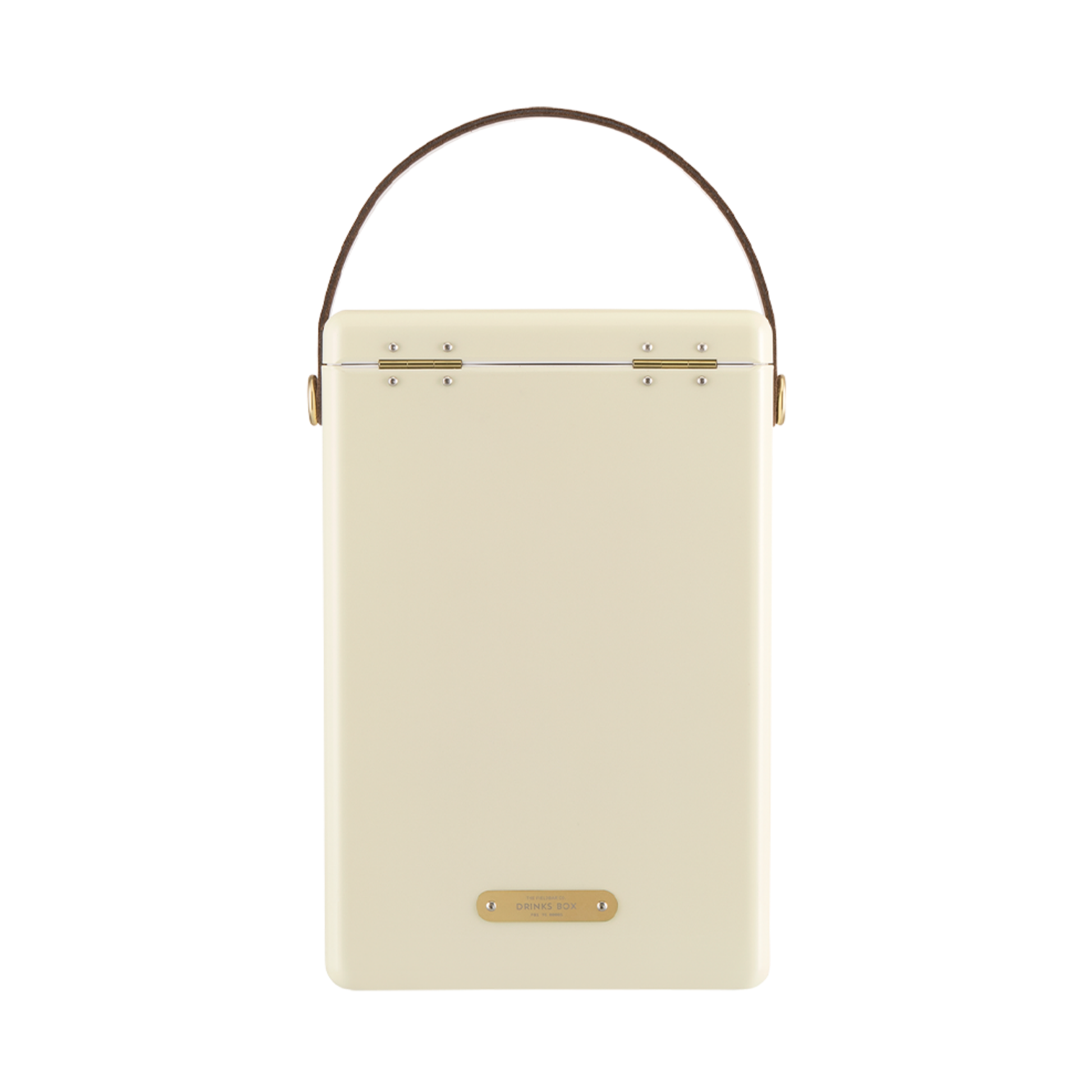 Back view of FIELDBAR Drinks Box MK II hardcase cooler, Safari white, 10L capacity, durable and comfortable to carry.