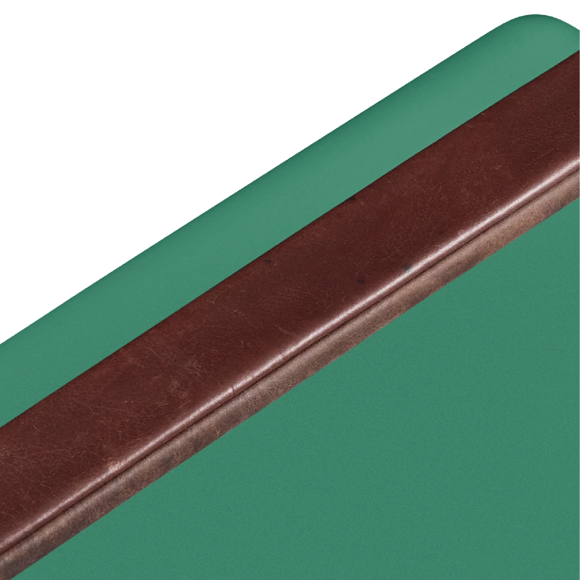 Upclose view of the leather handle from FIELDBAR Gin Trunk Parisian Green - premium hardcase cooler box in impact-resistant material with genuine leather handle wrap, extruded aluminum handle, reflective paint, airtight gasket, BPA-free interior, and 24L capacity for keeping drinks cold up to 50 hours.