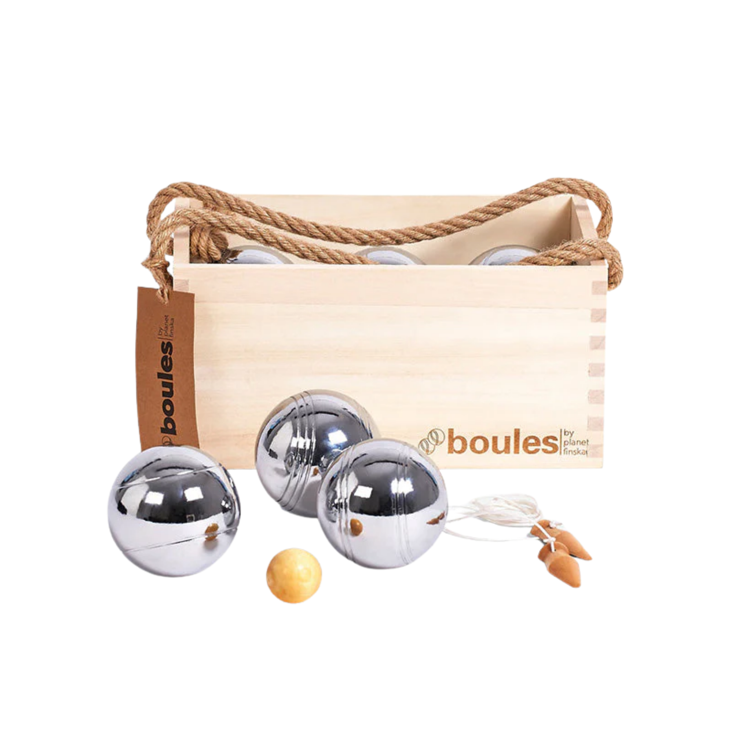 Tradditional boules game showing wooden crate and metal balls