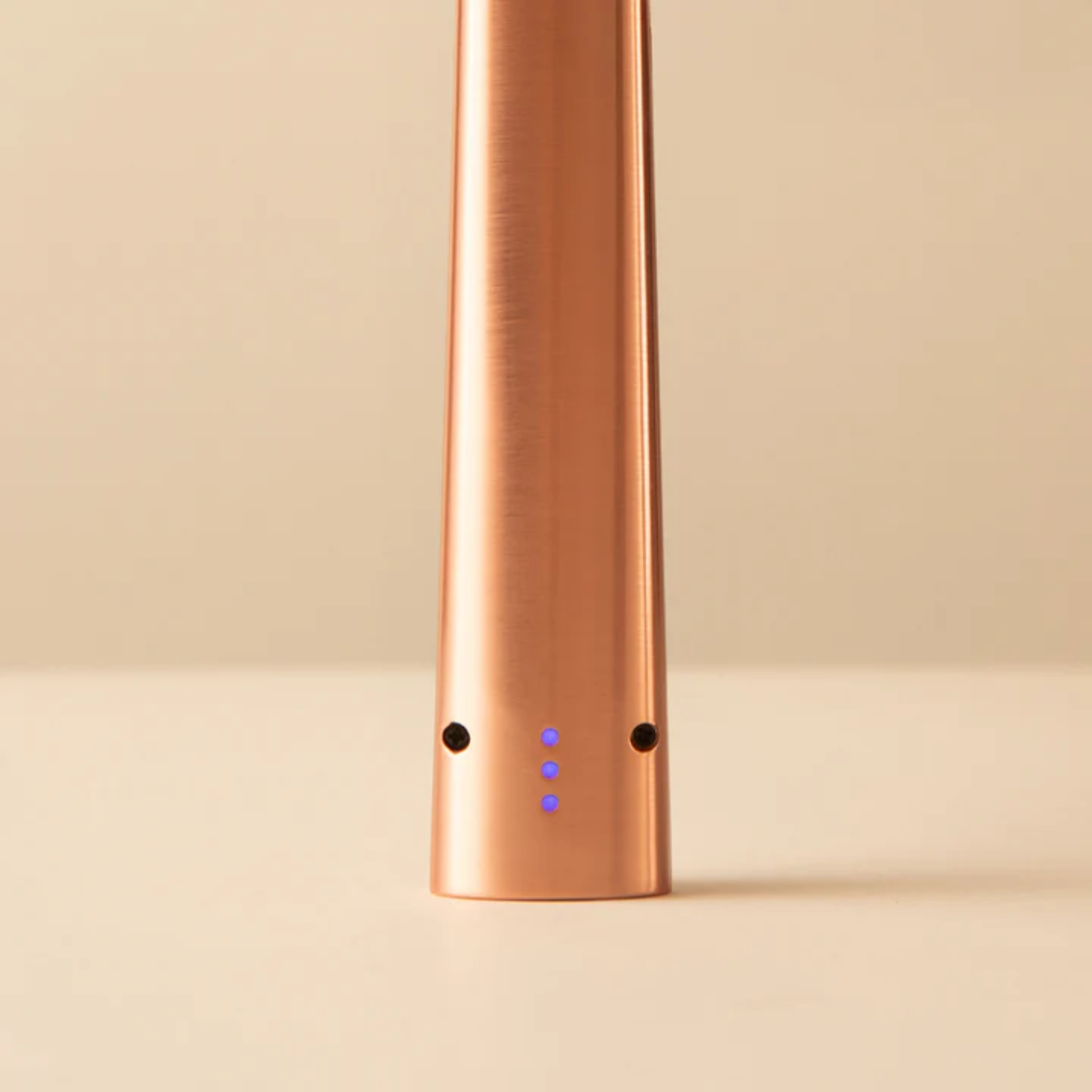 Ligth indicator view of the bottom of Flint Rechargeable Lighter - Silver zinc alloy USB-C electric lighter with 400mAh lithium-ion battery - Eco-friendly flameless lighter for candles, incense, gas stoves, and barbecues - LED battery indicator, 2-hour charge time, durable and reusable design