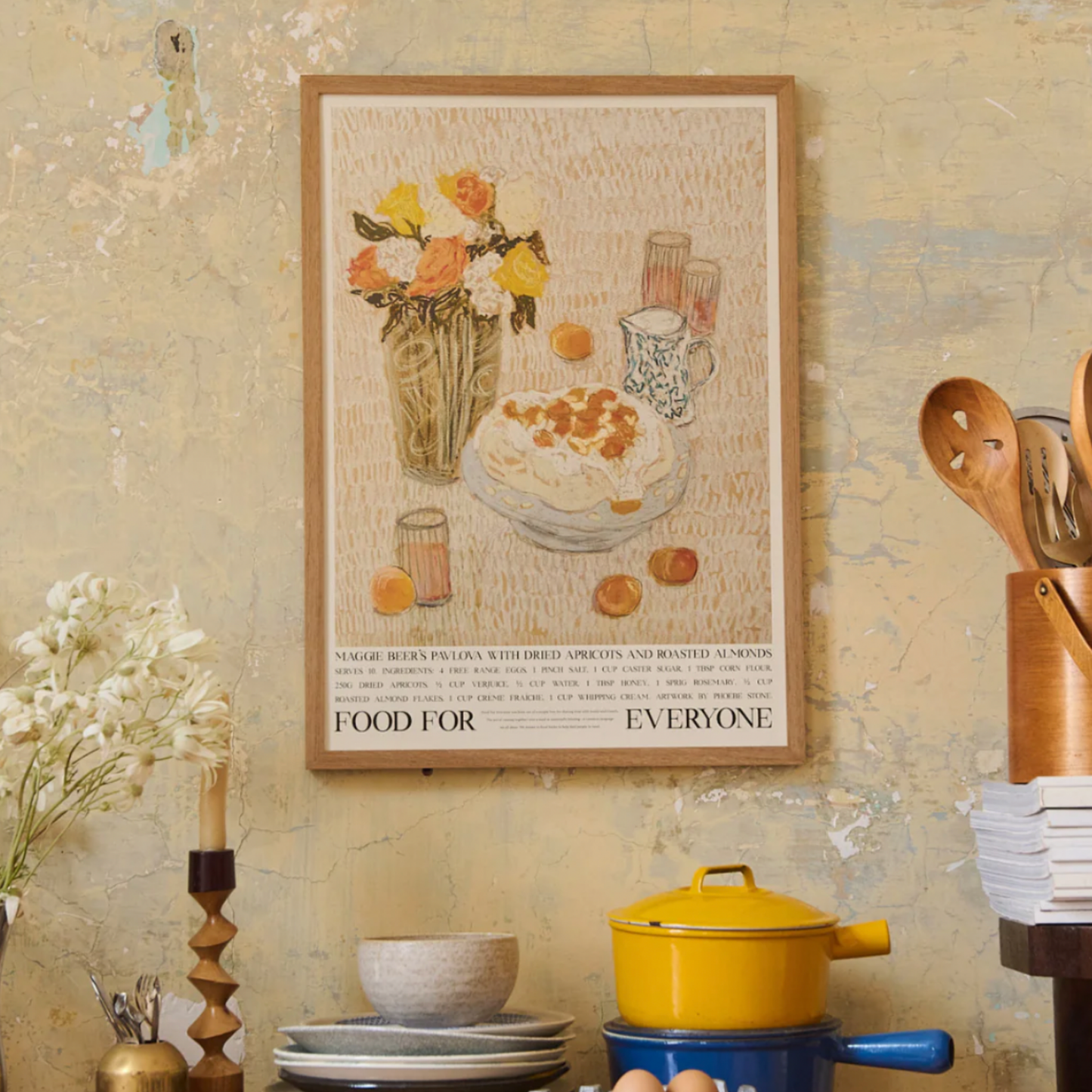 Food For Everyone Maggie Beer Pavlova artwork A2 front view in frame hanging in kitchen