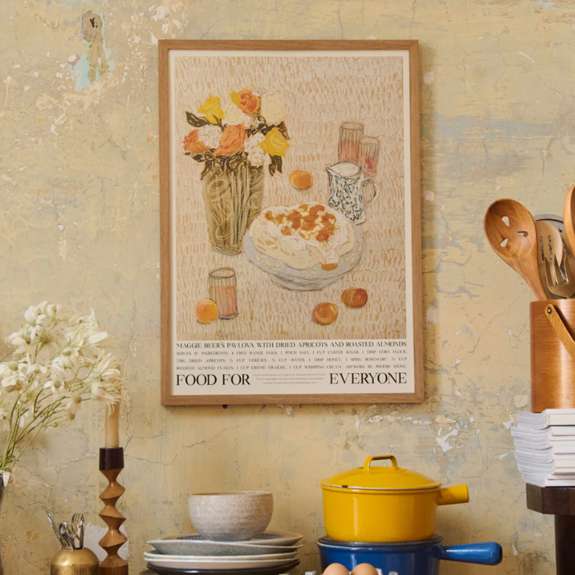 Food For Everyone Maggie Beer Pavlova artwork A2 front view in frame hanging in kitchen