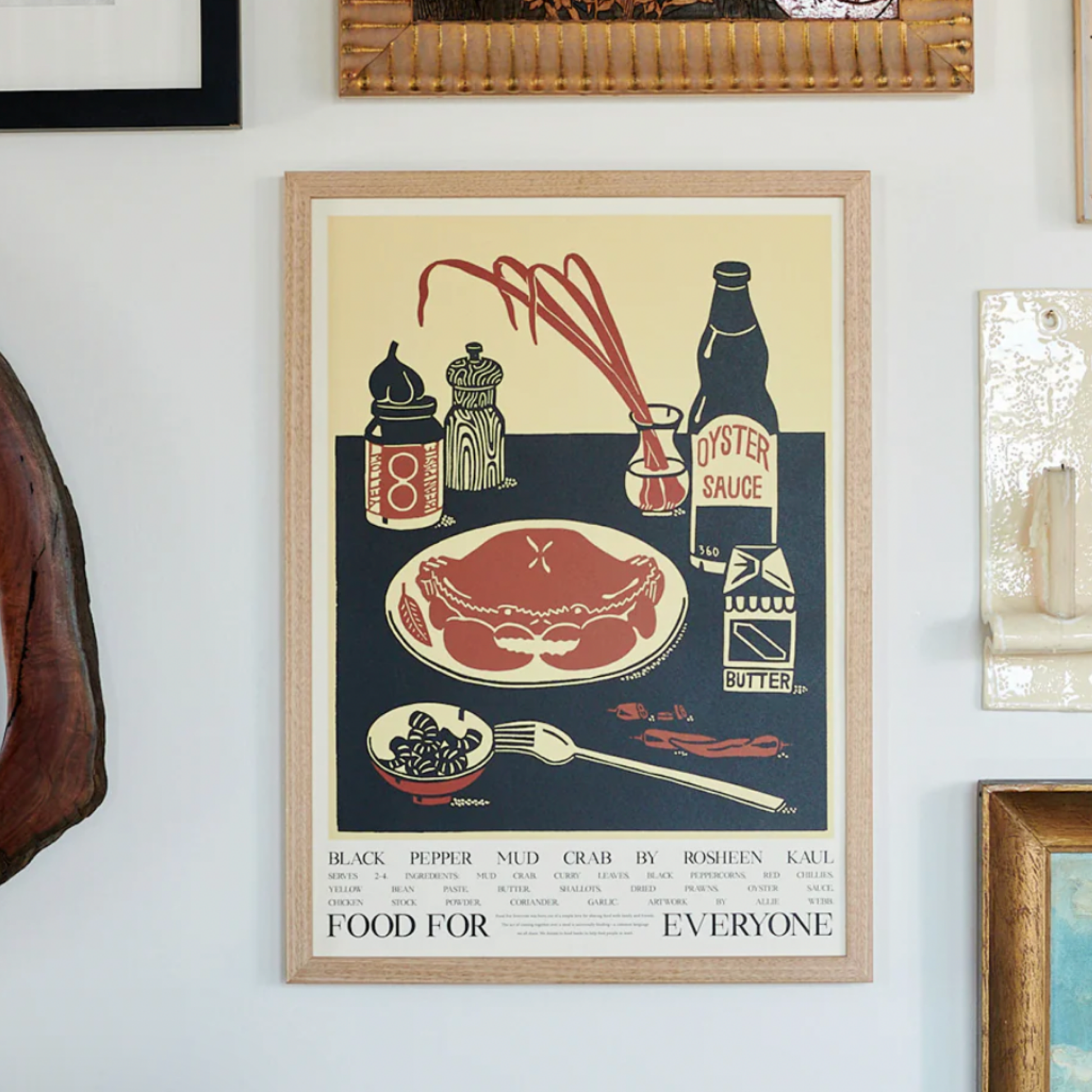 Food For Everyone Black Pepper Mud Crab artwork A2 in frame hanging on living room wall