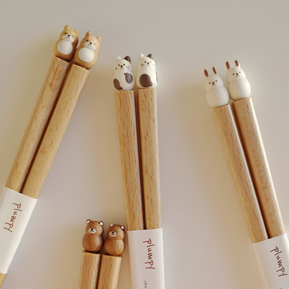 Rabbit, dog, cat chopsticks with the Grapport Plumpy Wood Chopsticks Bear, these are handmade in Japan inspired by place of origin, 22.5cm.
