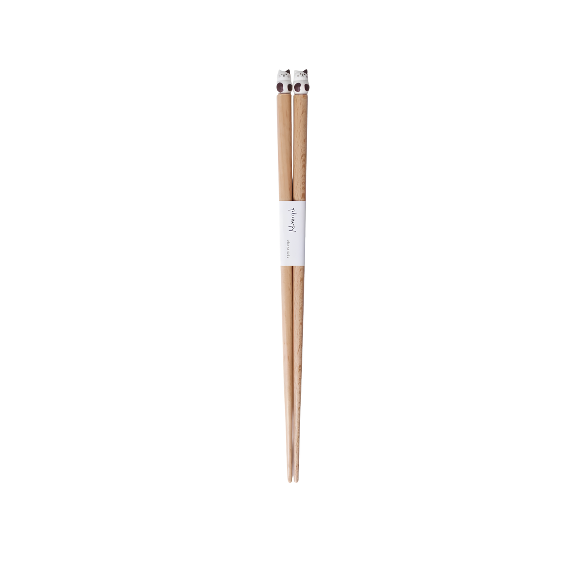 Front view of Grapport Plumpy Wood Chopsticks Cat which is handmade in Japan inspired by place of origin, 22.5cm.