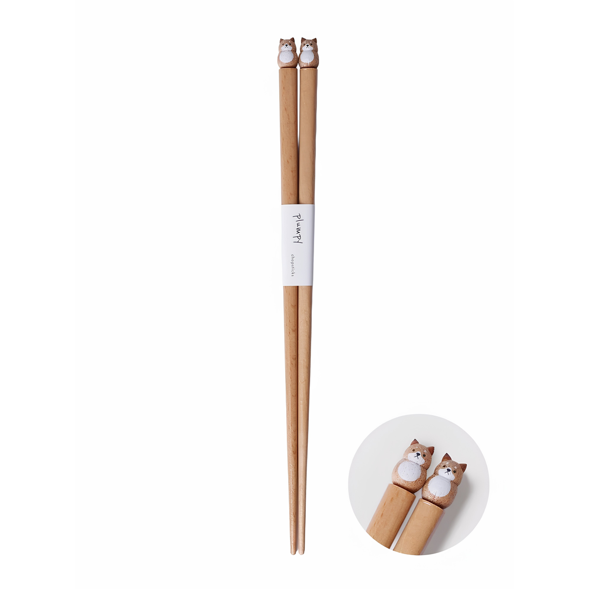 Close up on the Dog from Grapport Plumpy Wood Chopsticks Dog which is handmade in Japan inspired by place of origin, 22.5cm.