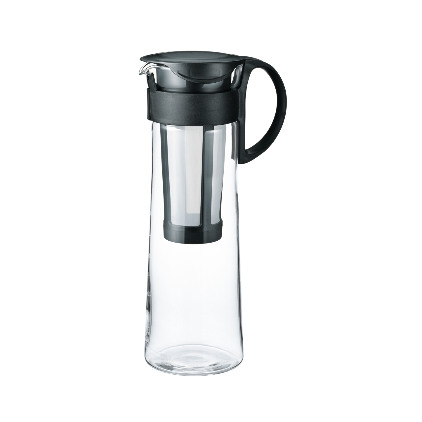 Side view of the Hario Cold Brew Coffee Pot Glass Black made from durable heatproof Hario glass, foolproof design with 1L capacity.
