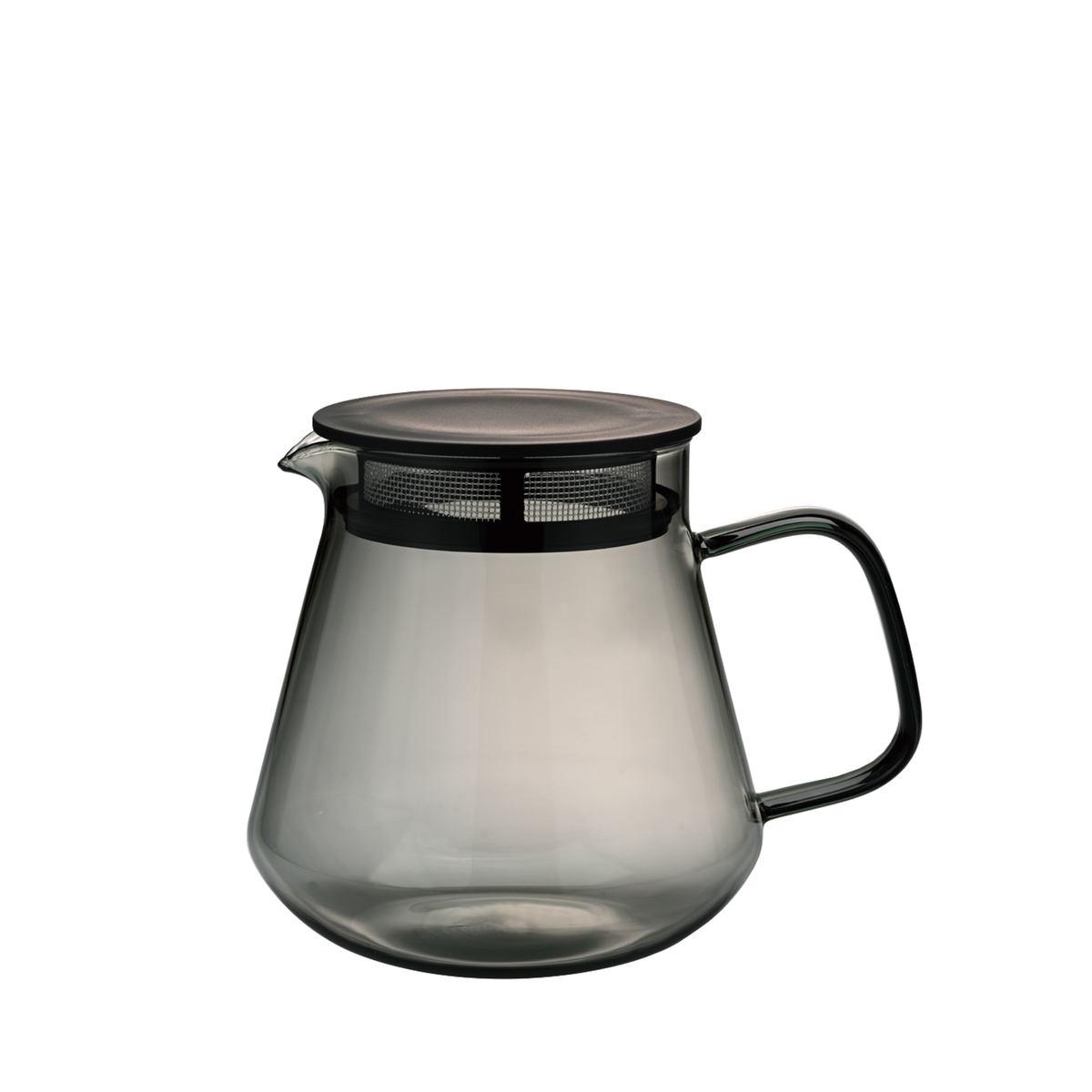 Side view of the Hario Glass Tea Server Grey which is made from heatproof glass, can also be used to contain the dripped coffee.
