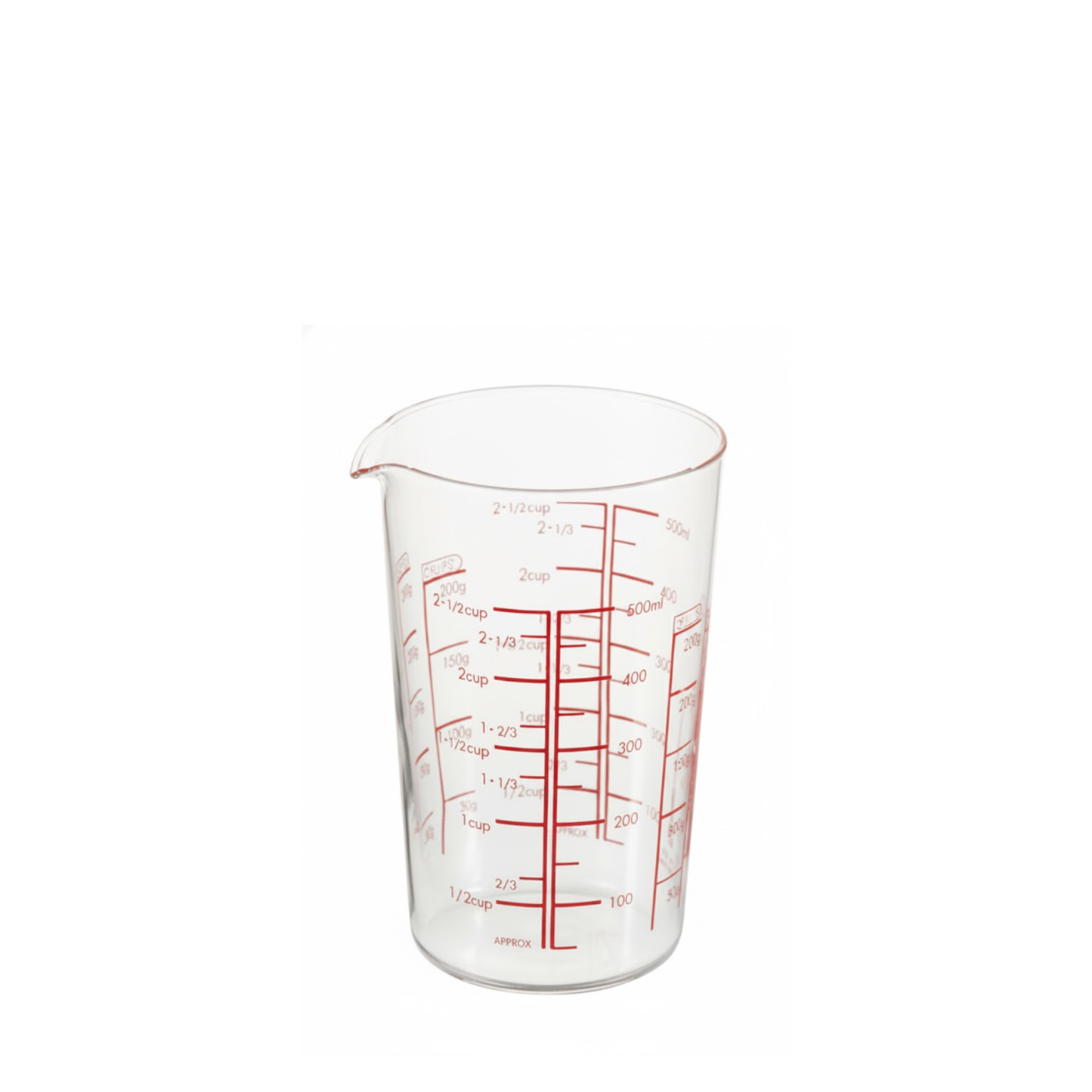 HARIO Measuring Cup, 500mL capacity, red markings for clear visibility from above, made of heatproof glass, suitable for measuring liquids, sugar, and flour, microwave and hot water safe.