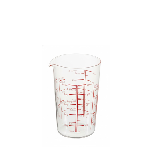 HARIO Measuring Cup, 500mL capacity, red markings for clear visibility from above, made of heatproof glass, suitable for measuring liquids, sugar, and flour, microwave and hot water safe.
