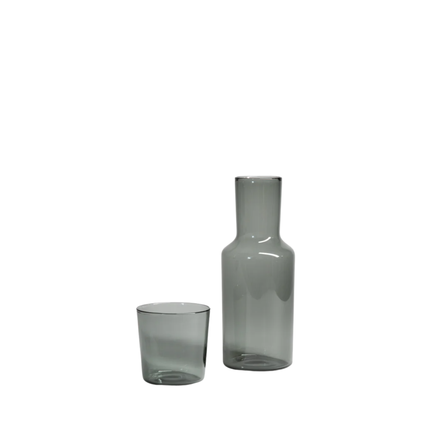HARIO Night Carafe Set, heatproof borosilicate glass with matching cup lid, 600mL carafe and 280mL cup, available in green and grey, designed to keep bedside water dust-free and stylish.