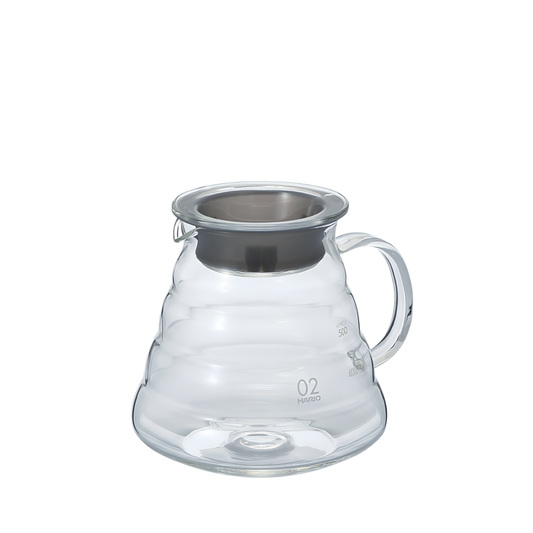 HARIO beehive glass server clear heatproof borosilicate glass with silicone rubber seal, microwave safe with or without lid, 600ml capacity.